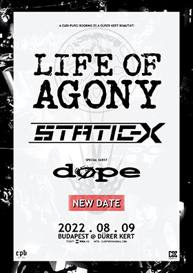 Megvan a Life Of Agony és a Static-X koncertjének új dátuma, még egy zenekar került a csomagba